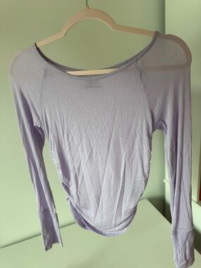 UO Light Purple Sheer Women's Long Sleeve Ribbed Top